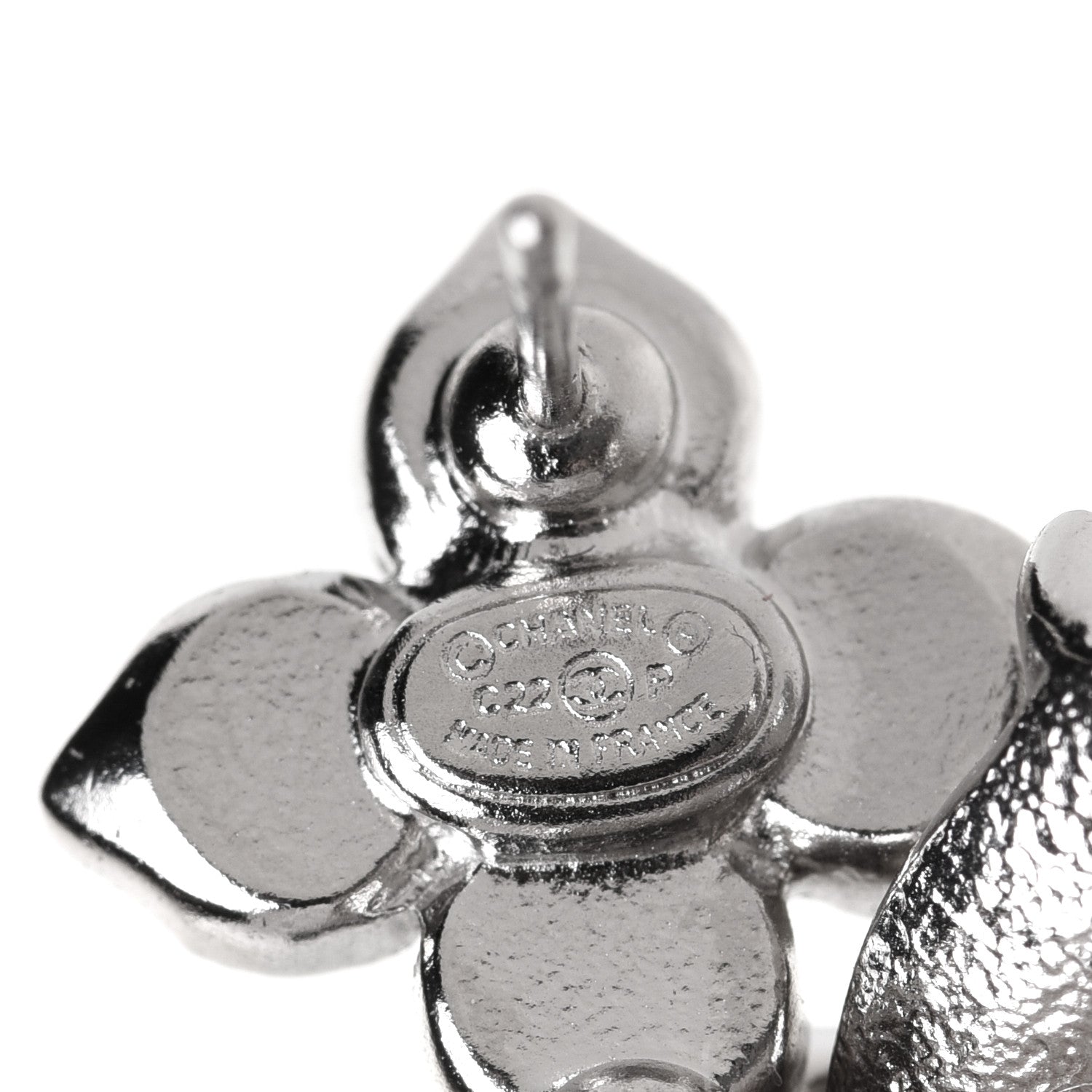 Chanel Metal Pearl Crystal CC Flower Drop Earrings Silver 4 of 5