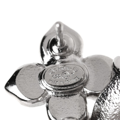 Chanel Metal Pearl Crystal CC Flower Drop Earrings Silver 4 of 5