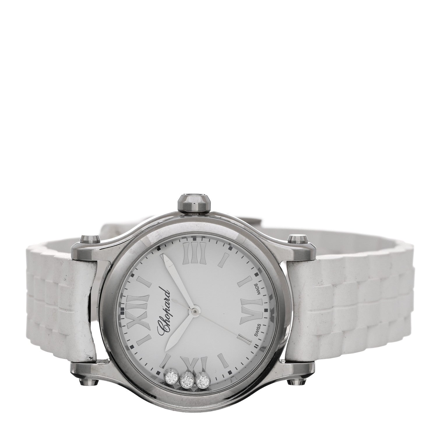 Chopard Stainless Steel Rubber 3 Diamond 30mm Happy Sport Quartz Watch White 2 of 4