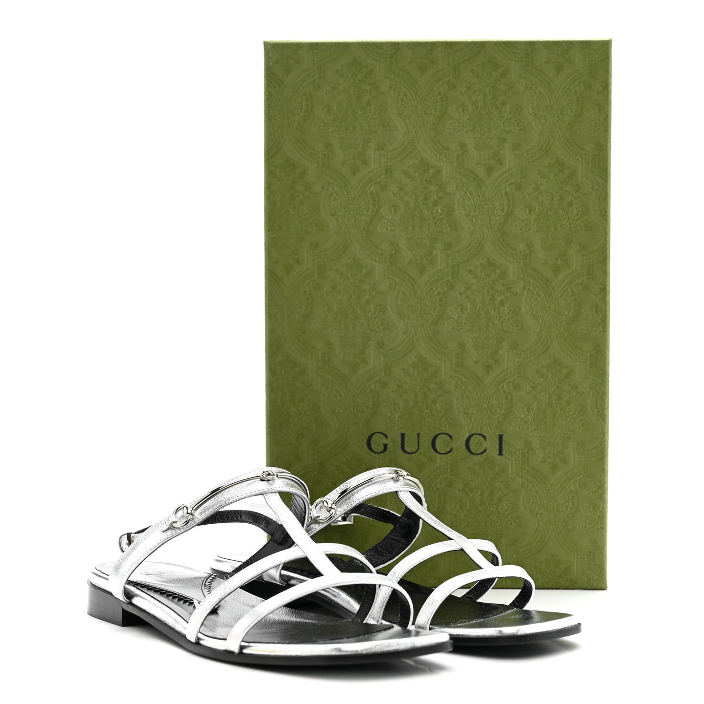 Metallic Calfskin Horsebit Divine Slingback Sandals 38 Silver