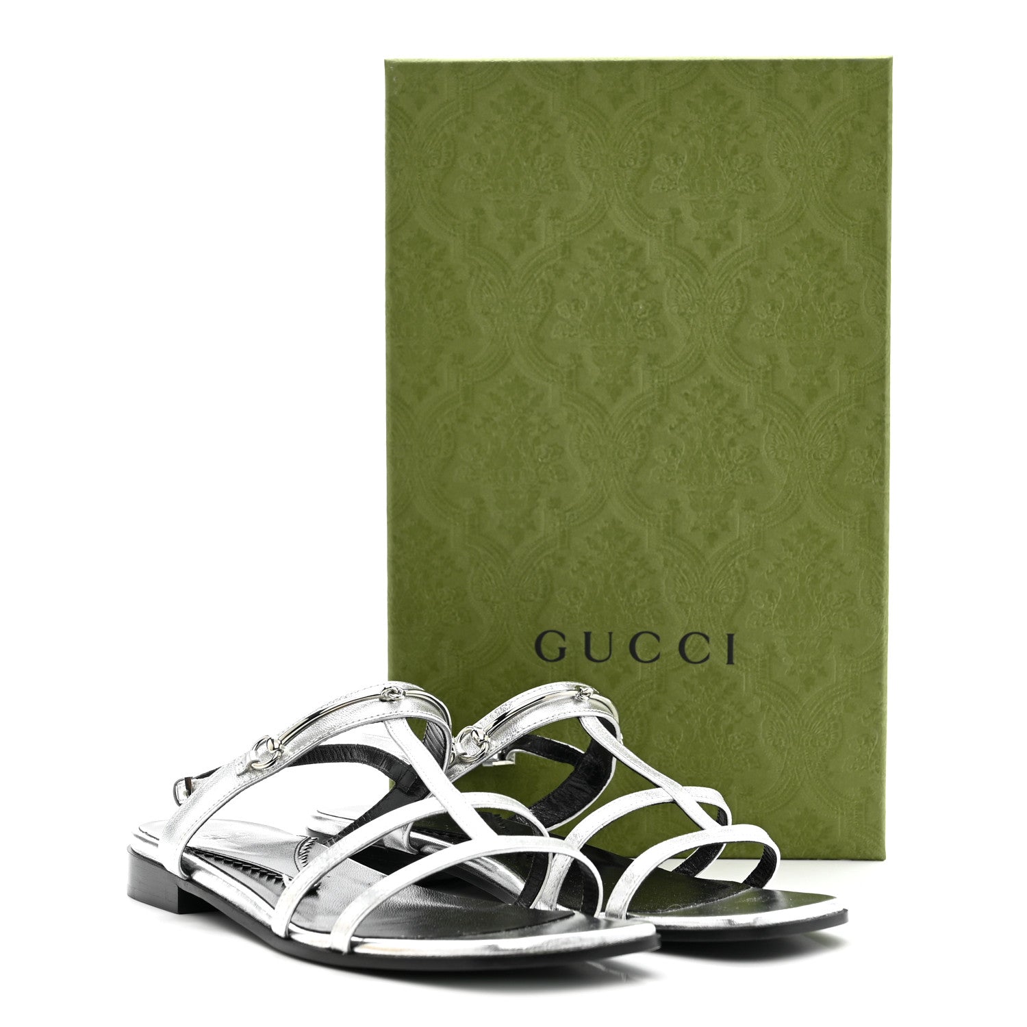 Gucci Metallic Calfskin Horsebit Divine Slingback Sandals 38 Silver 11 of 13