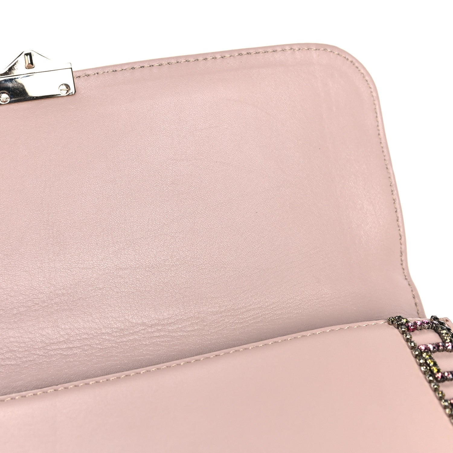 Valentino Garavani Vitello Crystal Embellished Medium Glam Lock Rockstud Flap Poudre 11 of 28