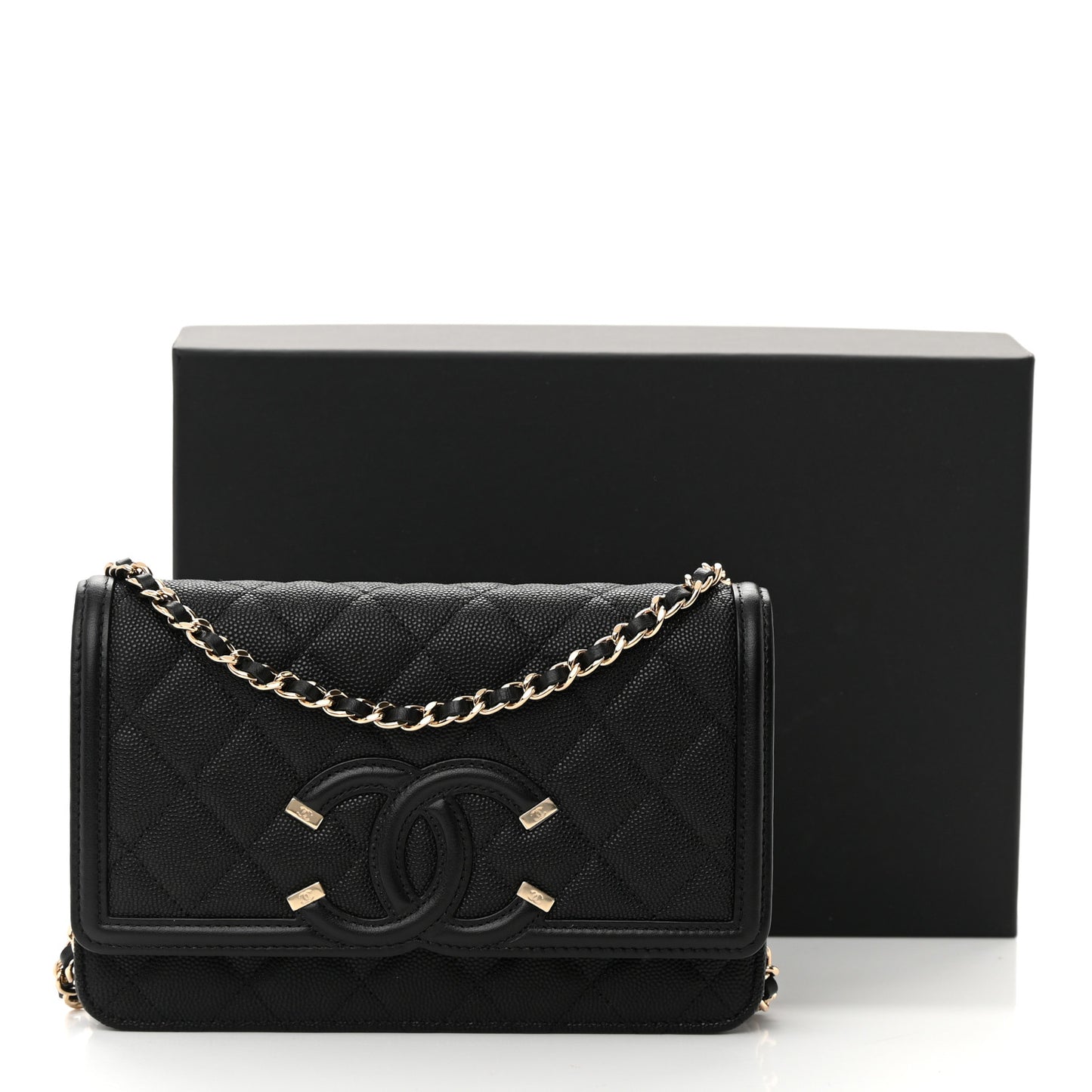 Caviar Quilted CC Filigree Wallet On Chain WOC Black