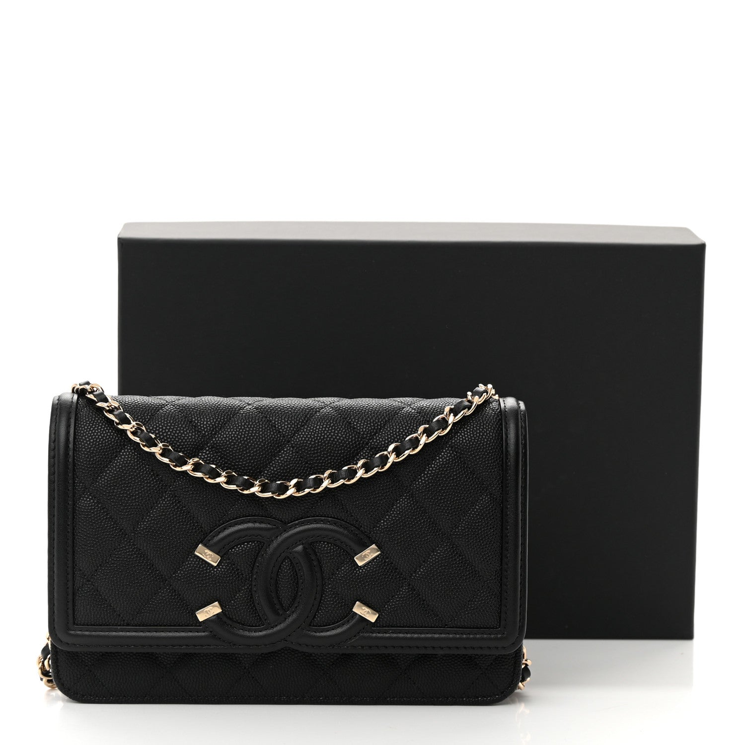 Chanel Caviar Quilted CC Filigree Wallet On Chain WOC Black 13 of 13