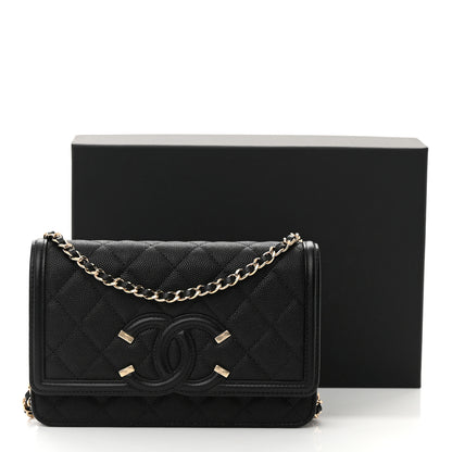 Chanel Caviar Quilted CC Filigree Wallet On Chain WOC Black 13 of 13