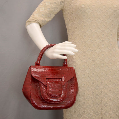 Nancy Gonzalez Crocodile Top Handle Satchel Red 2 of 7