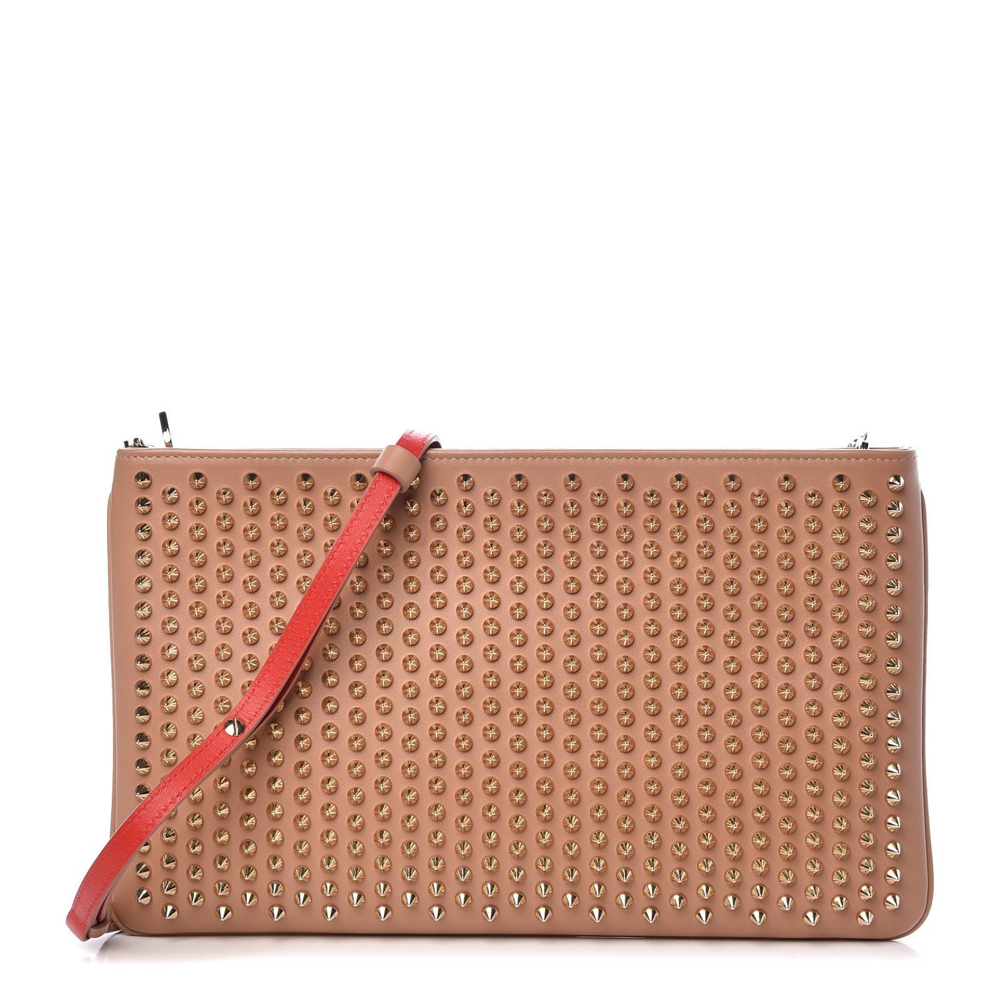 Calfskin Studded Loubiposh Chain Clutch Nude