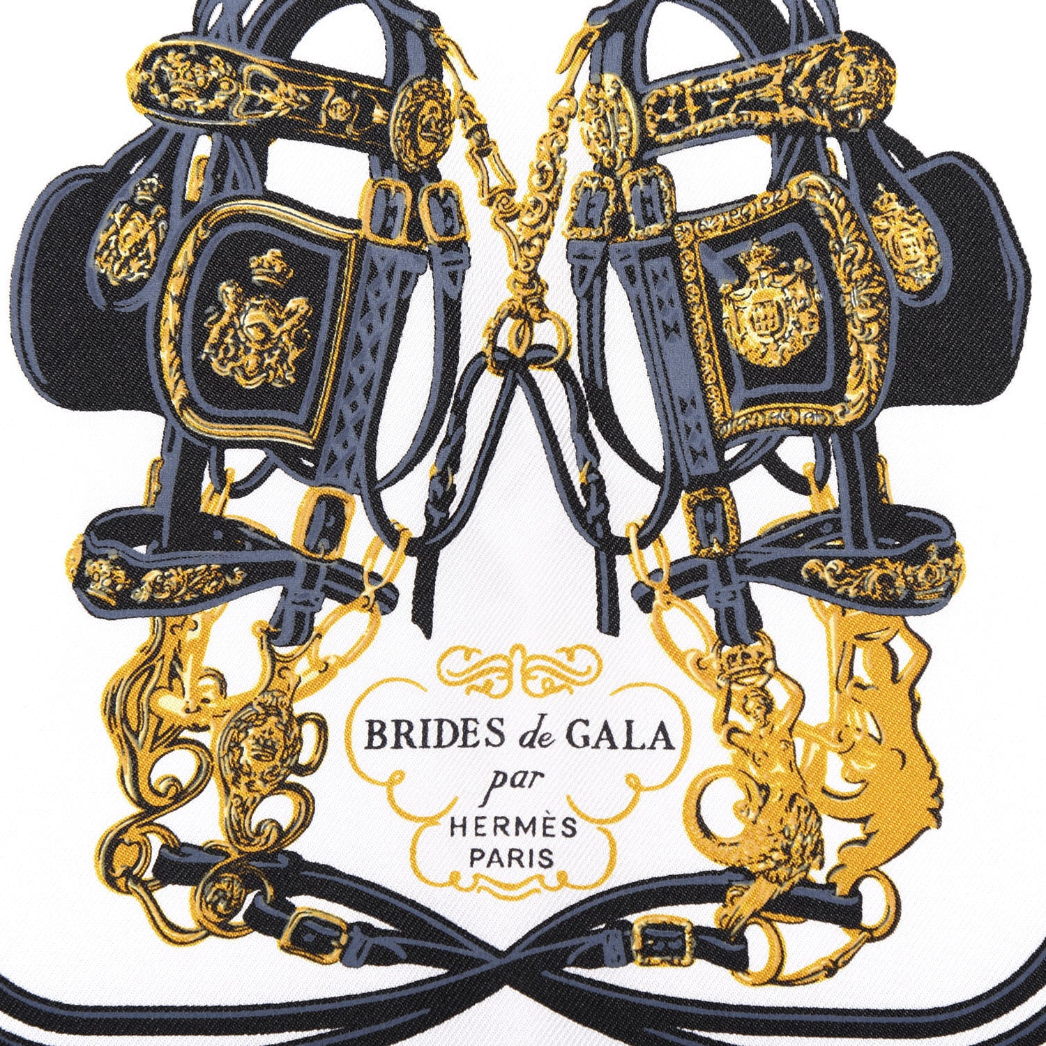 Hermes Silk Brides de Gala Nano Scarf 20 Black White Or 3 of 4