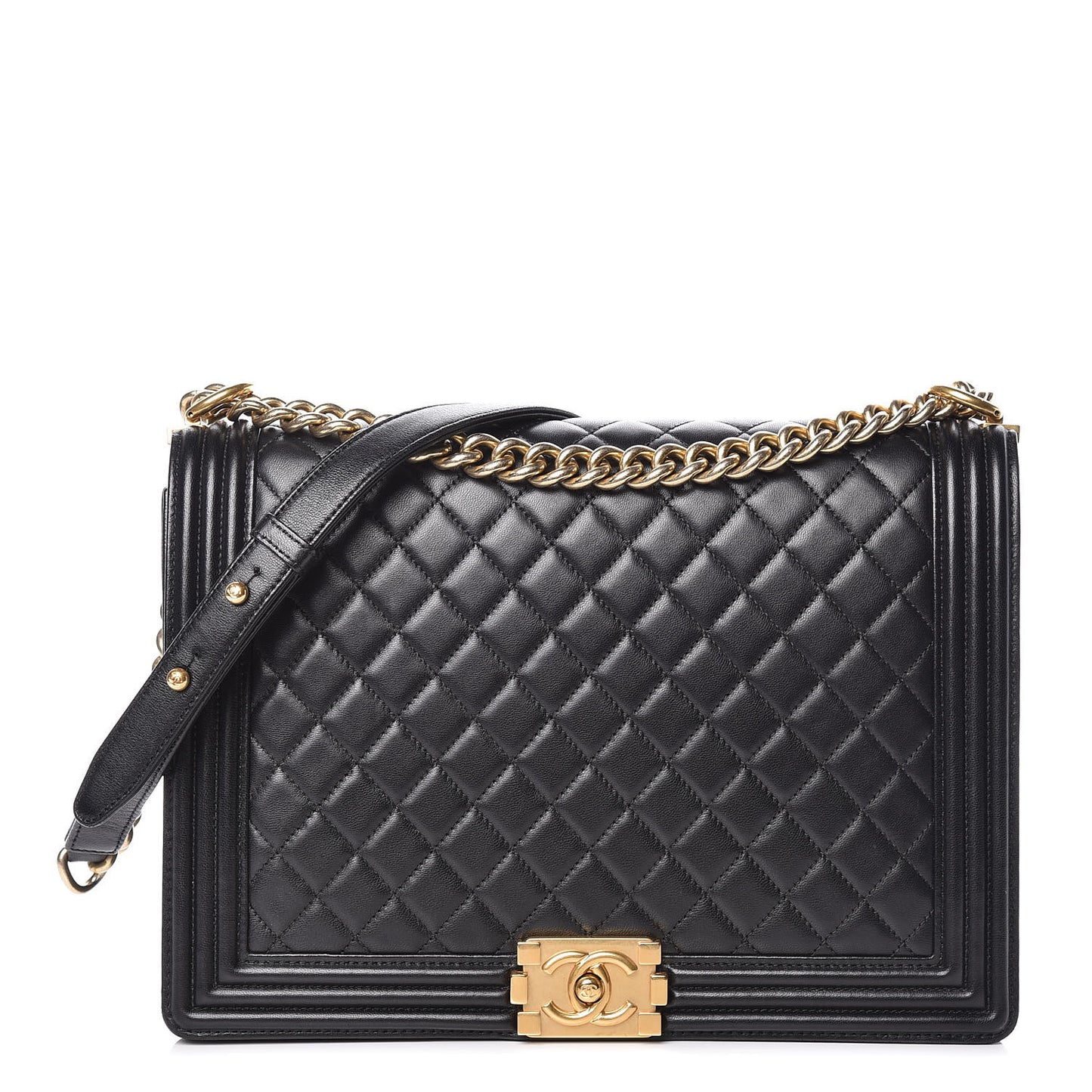Lambskin Quilted Large Boy Flap Black