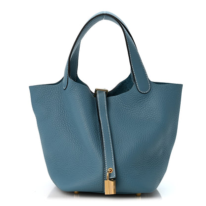 Hermes Taurillon Clemence Picotin Lock 18 PM New Blue Jean 1 of 11