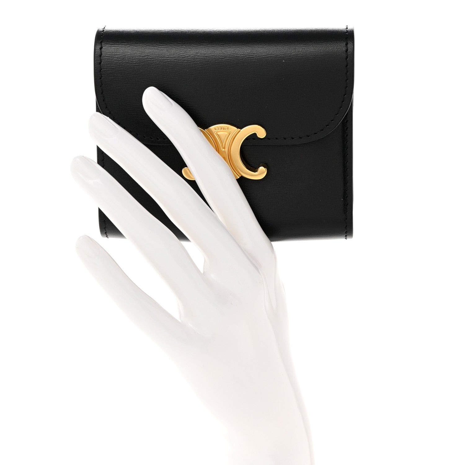 Celine Shiny Smooth Lambskin Small Triomphe Wallet Black 2 of 11