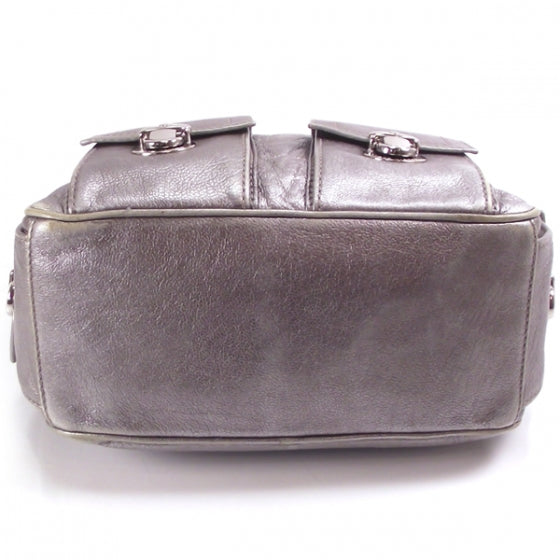Leather Large Multipocket Hobo Silver
