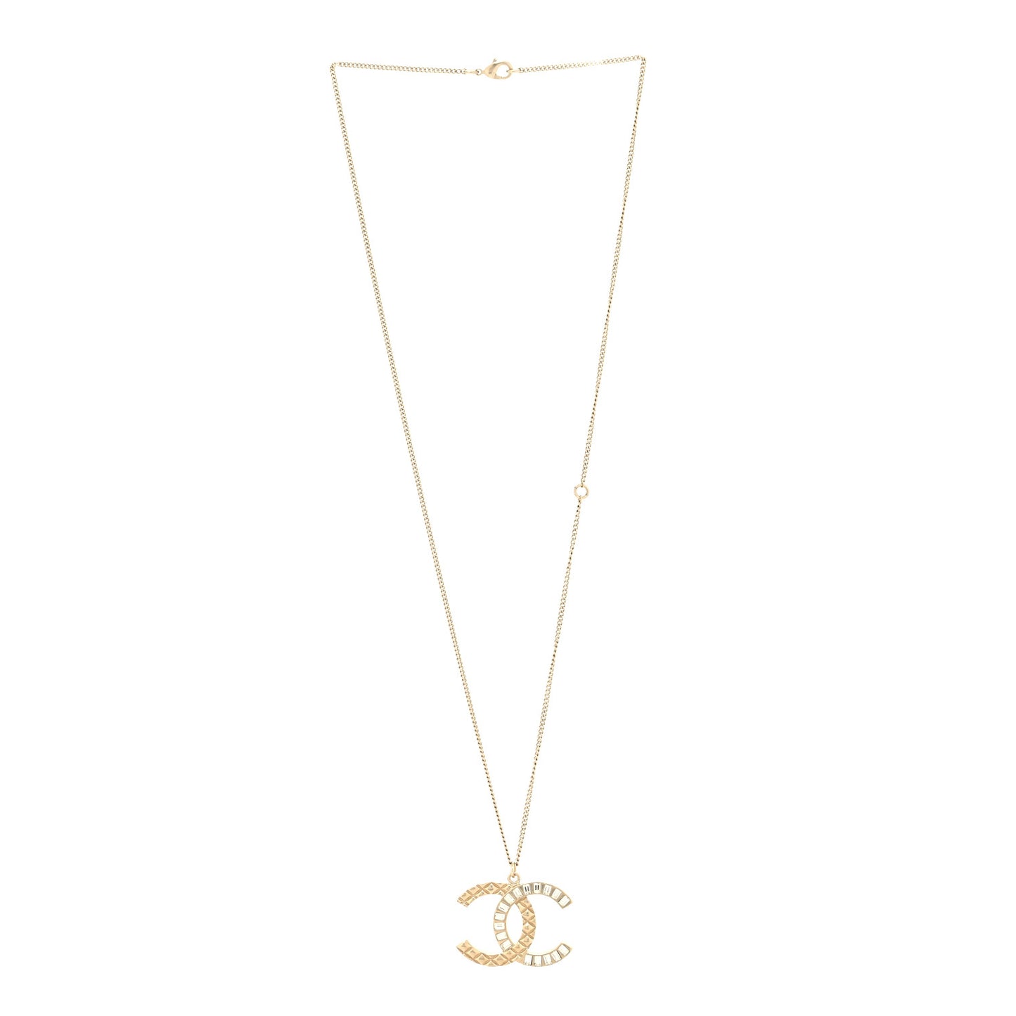 Baguette Crystal Quilted CC Pendant Necklace Gold
