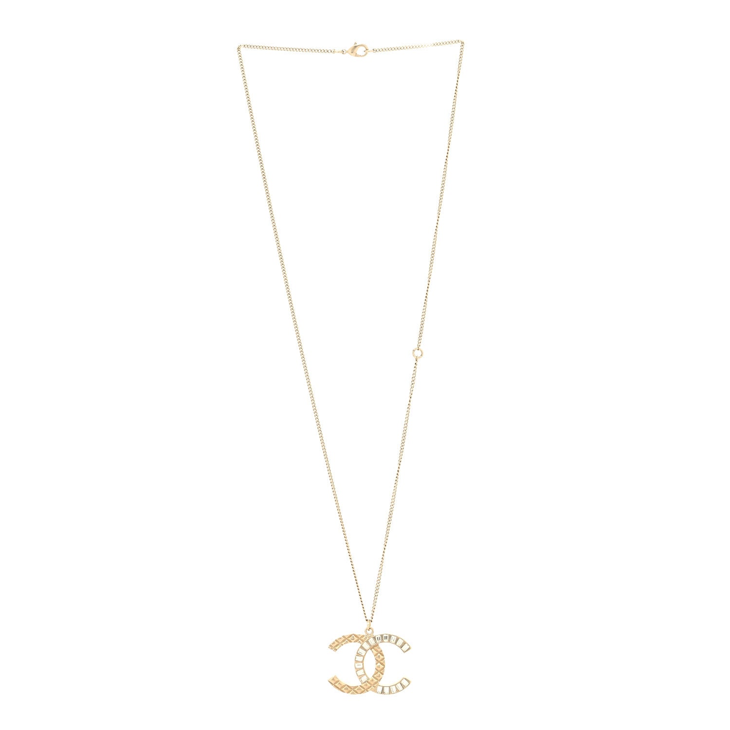Chanel Baguette Crystal Quilted CC Pendant Necklace Gold 3 of 5