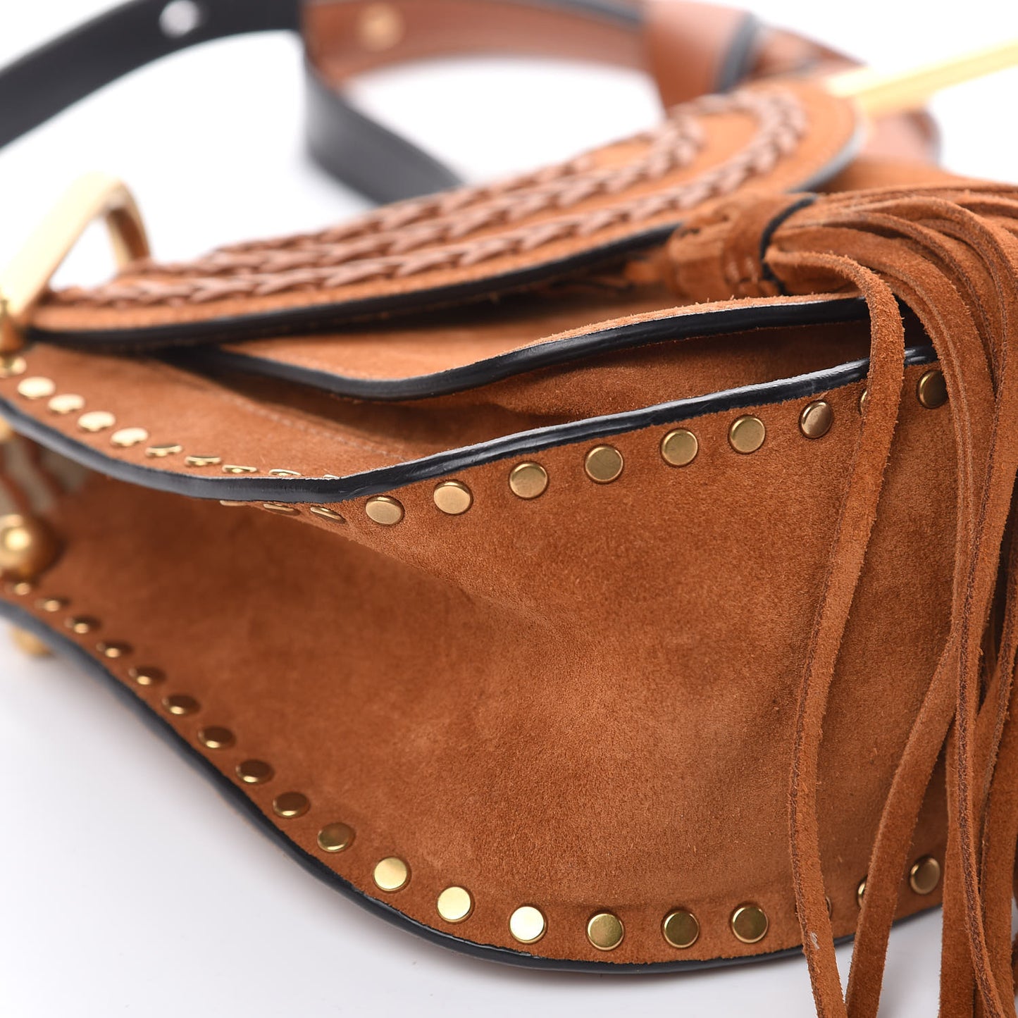 Suede Calfskin Braided Mini Hudson Shoulder Bag Caramel
