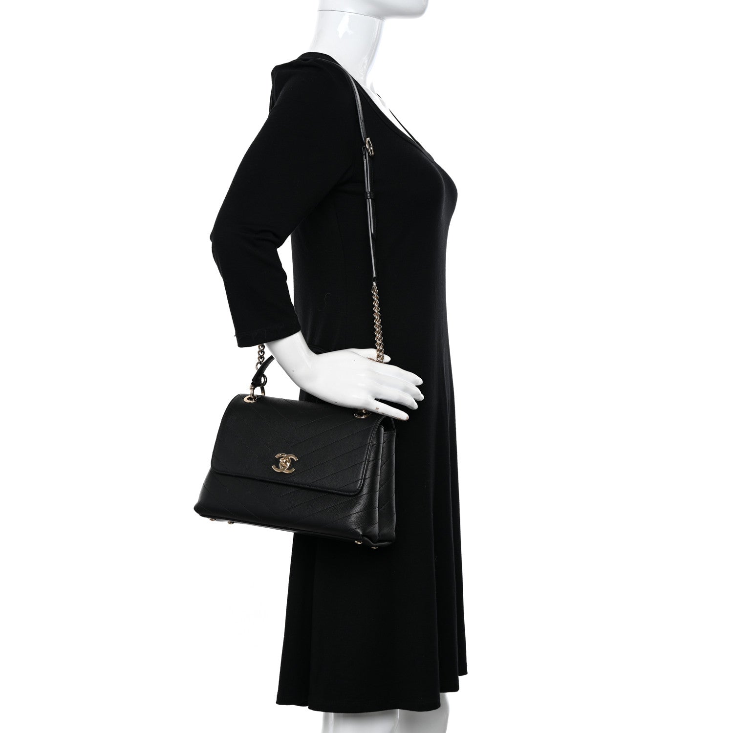 Chanel Grained Calfskin Small Chevron Chic Top Handle Flap Black 2 of 10