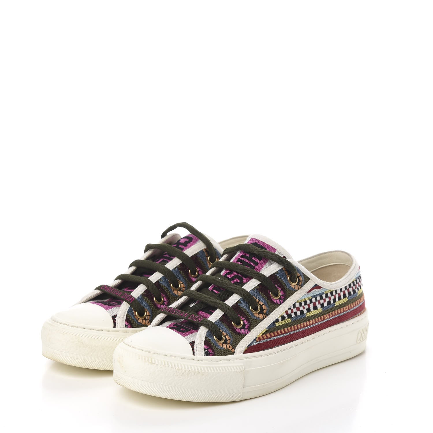 Christian Dior Canvas Ethnic Embroidered Womens Walk'N'Dior Low Top Sneakers 36.5 Fuchsia 3 of 11