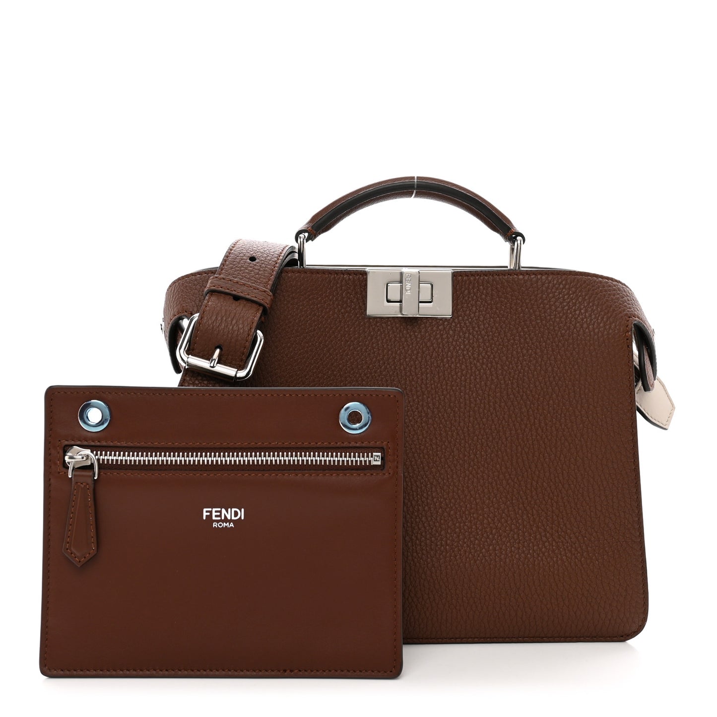 Cuoio Romano Vitello Cover Glazed Fabric Bi-Color FF 1974 Mini Peekaboo I SEE U Satchel Ghianda Grezzo