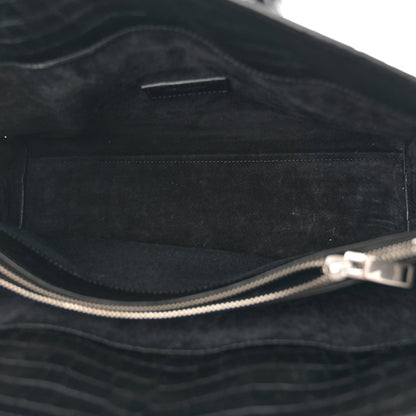 Saint Laurent Calfskin Crocodile Embossed Small Supple Sac de Jour Black 5 of 11