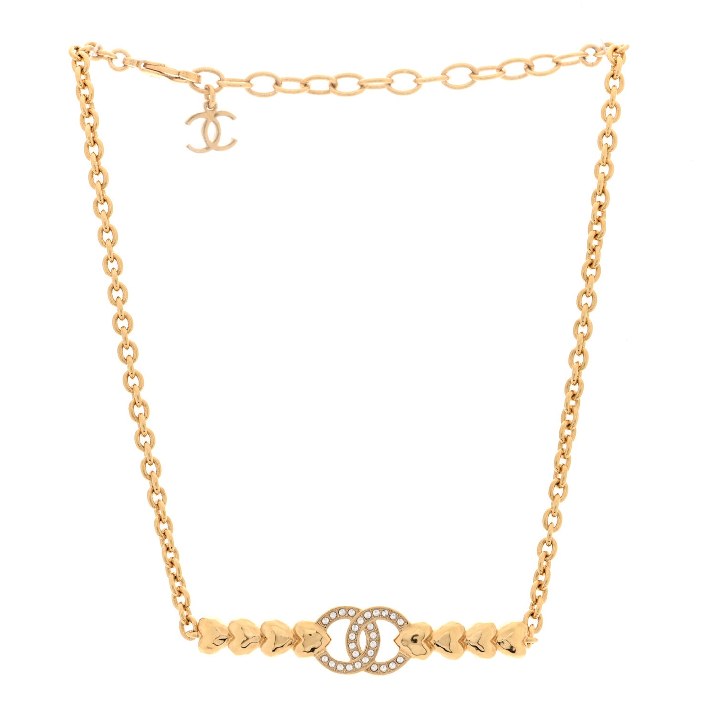 Crystal CC Heart Link Choker Necklace Gold