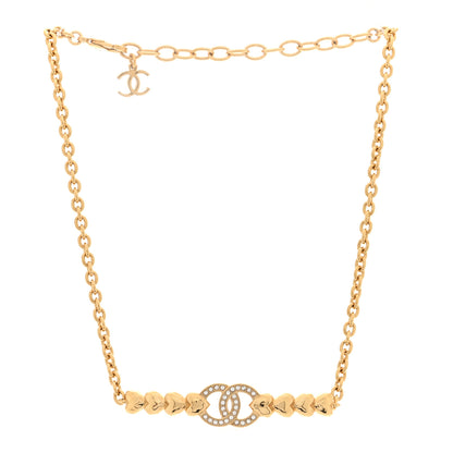 Chanel Crystal CC Heart Link Choker Necklace Gold 3 of 5