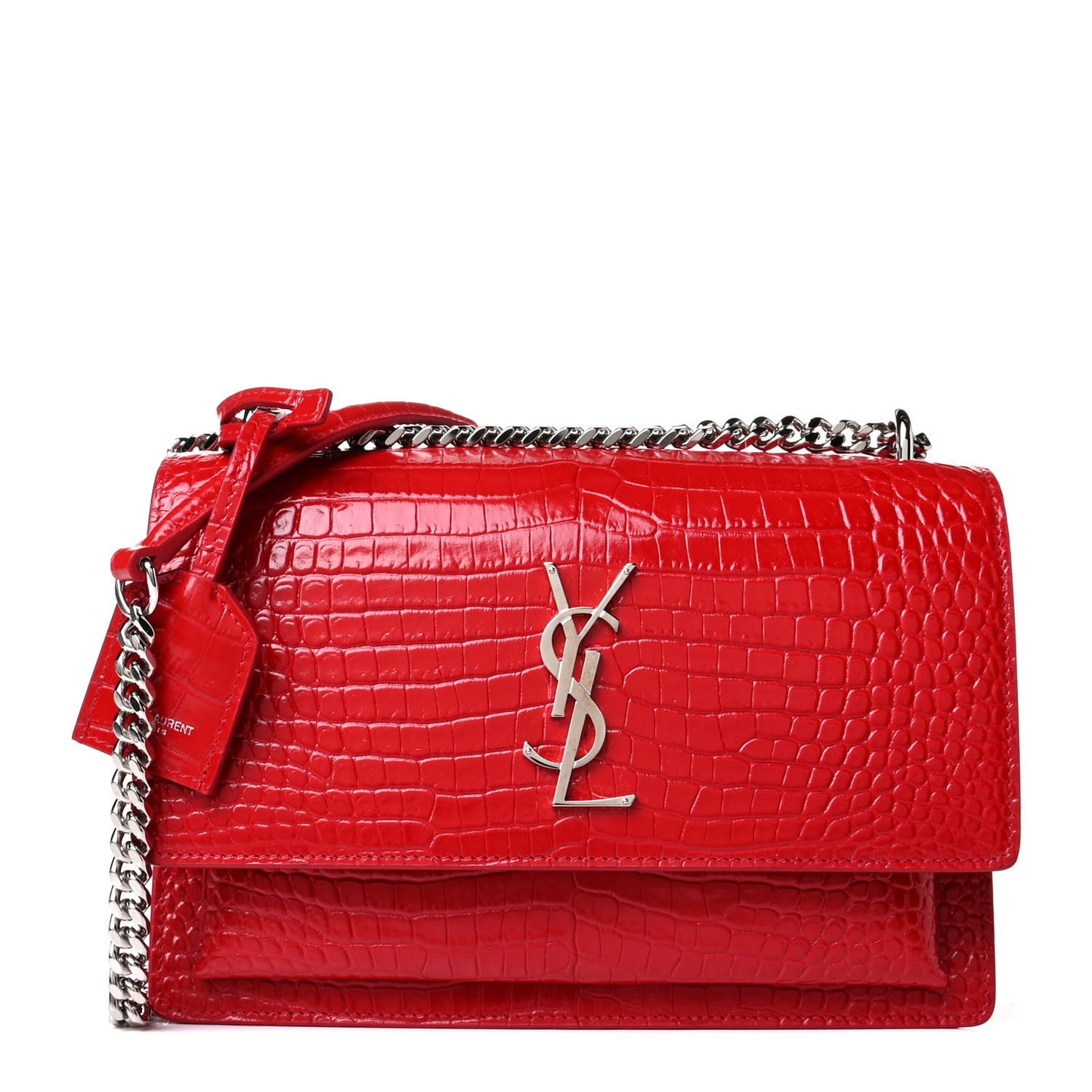 Calfskin Crocodile Embossed Medium Monogram Sunset Rouge Eros