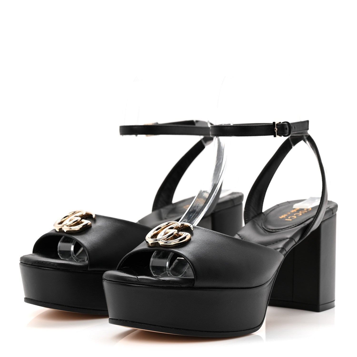 Gucci Calfskin GG Charlotte Ankle Wrap 30/85mm Platform Sandals 37.5 Black 3 of 10