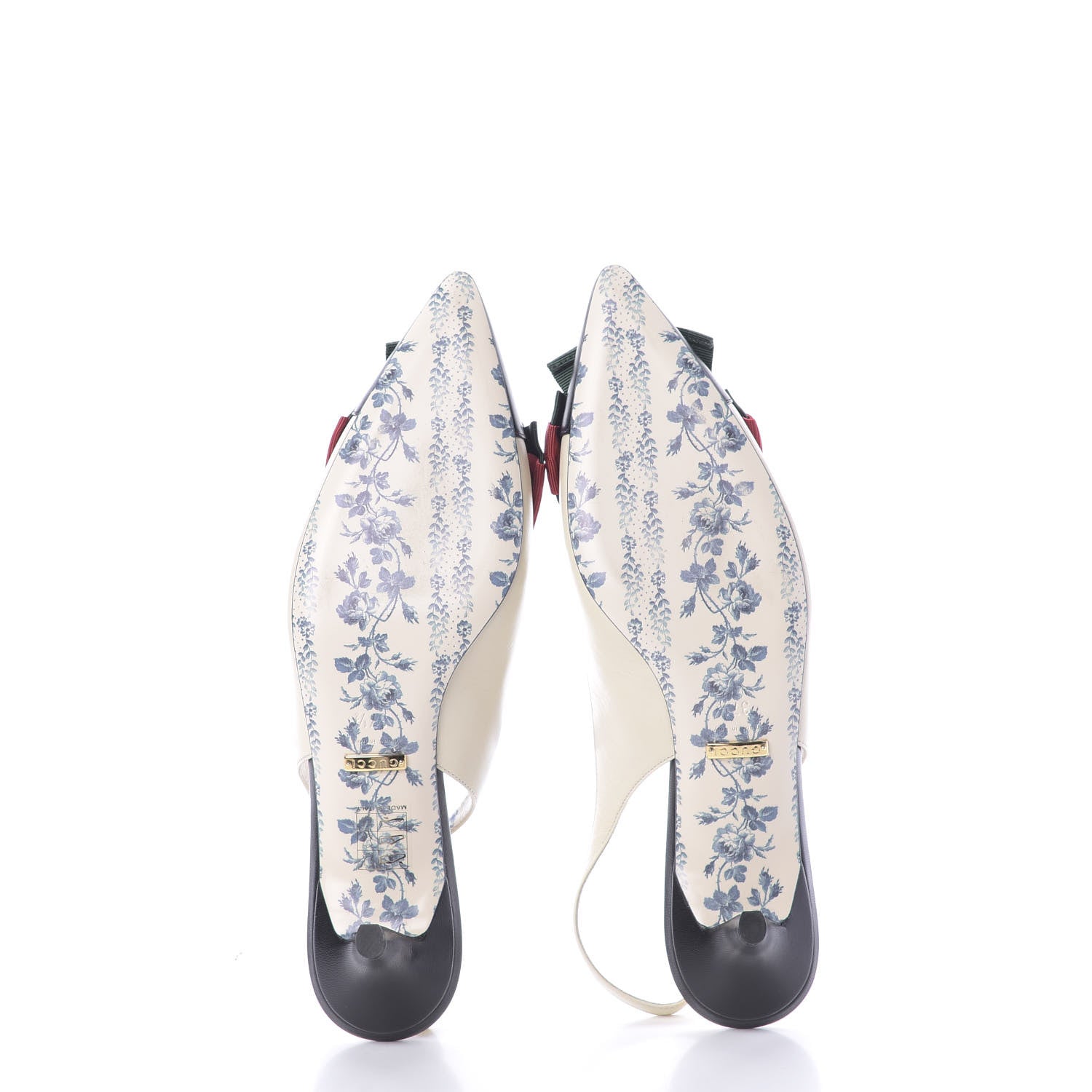 Gucci Malaga Kid Web Bow Jane Low Heel Slingback Pumps 37.5 Off White 5 of 10