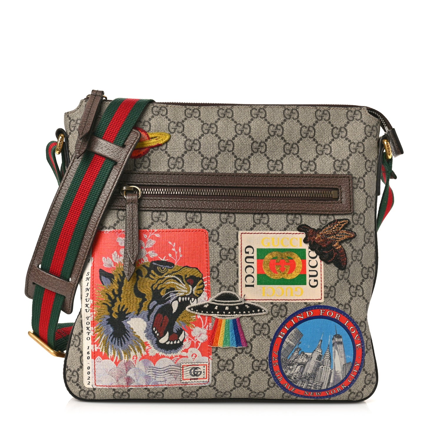 Soft GG Supreme Monogram Courrier Web Medium Flat Messenger Bag Beige New Acero Multicolor