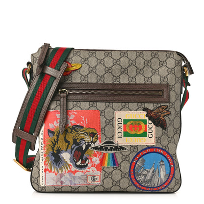 Gucci Soft GG Supreme Monogram Courrier Web Medium Flat Messenger Bag Beige New Acero Multicolor 1 of 11