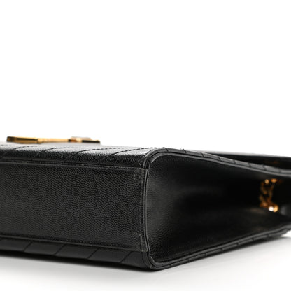 Saint Laurent Grain De Poudre Matelasse Chevron Large Monogram Satchel Black 11 of 13