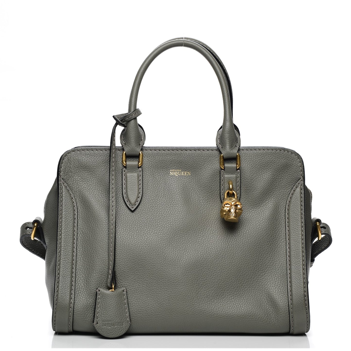 Pebbled Calfskin Small Skull Padlock Zip Around Tote Dark Grey