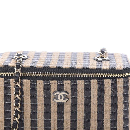 Chanel Raffia Jute Striped Small Vanity Case With Chain Black Beige 9 of 10