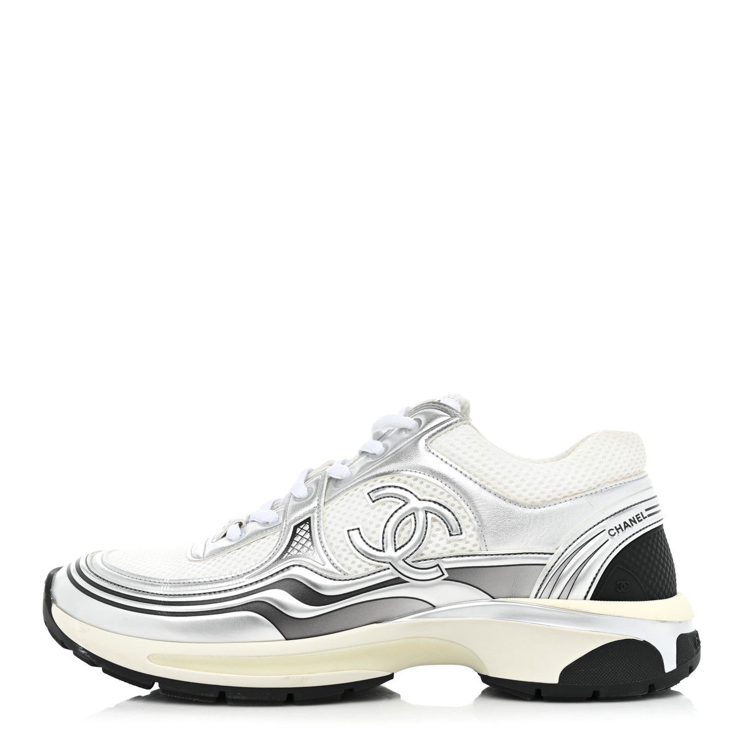 Fabric Laminated Calfskin Stretch CC Sneakers 39.5 White Silver