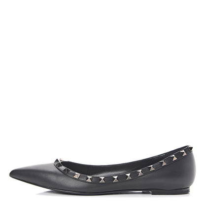 Valentino Garavani Calfskin Rockstud Ballerina Flats 38 Black 1 of 13