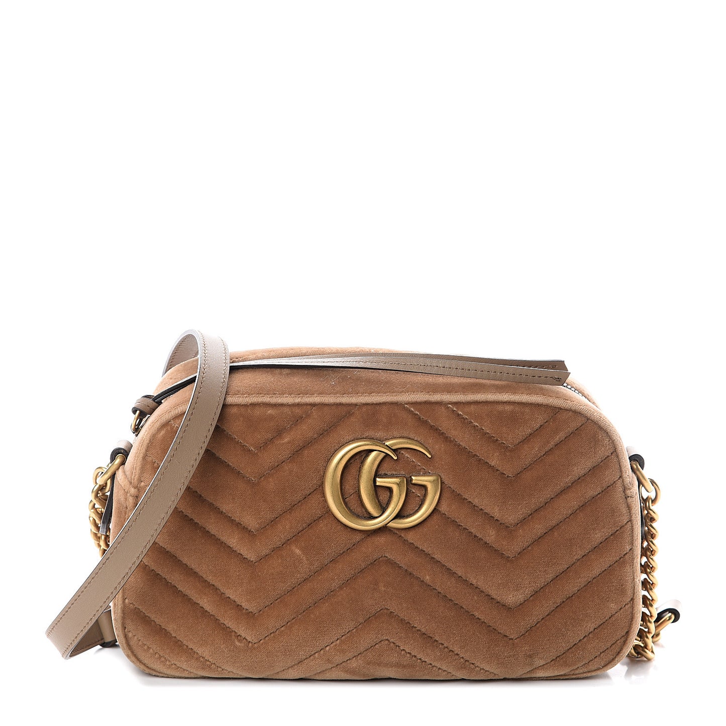 Velvet Matelasse Small GG Marmont Chain Shoulder Bag Taupe