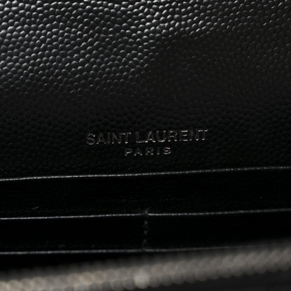 Saint Laurent Grain De Poudre Matelasse Chevron Monogram Envelope Chain Wallet Black 6 of 10