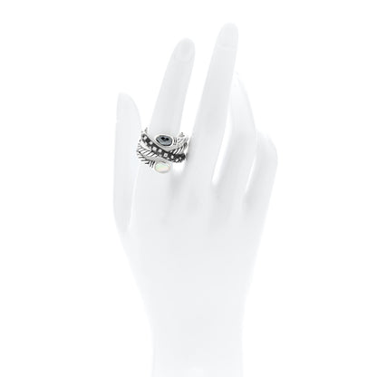 David Yurman Sterling Silver Diamond Hematite Mother of Pearl Doublet Grisaille Crossover Ring 57 8 2 of 4