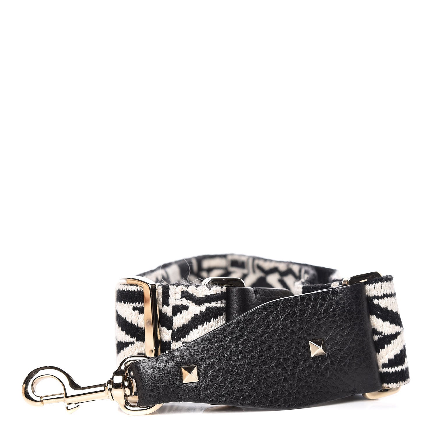 Valentino Garavani Canvas Geometric Embroidered Rockstud Guitar Strap Black White 1 of 4