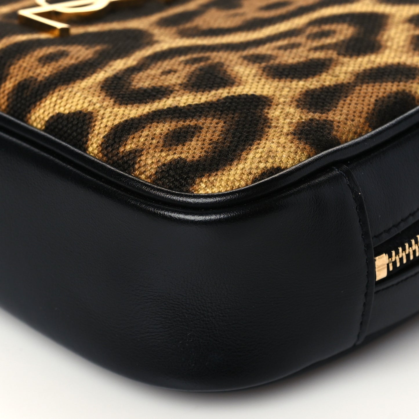 Canvas Calfskin Leopard Print Monogram Mini Lou Camera Bag Brown