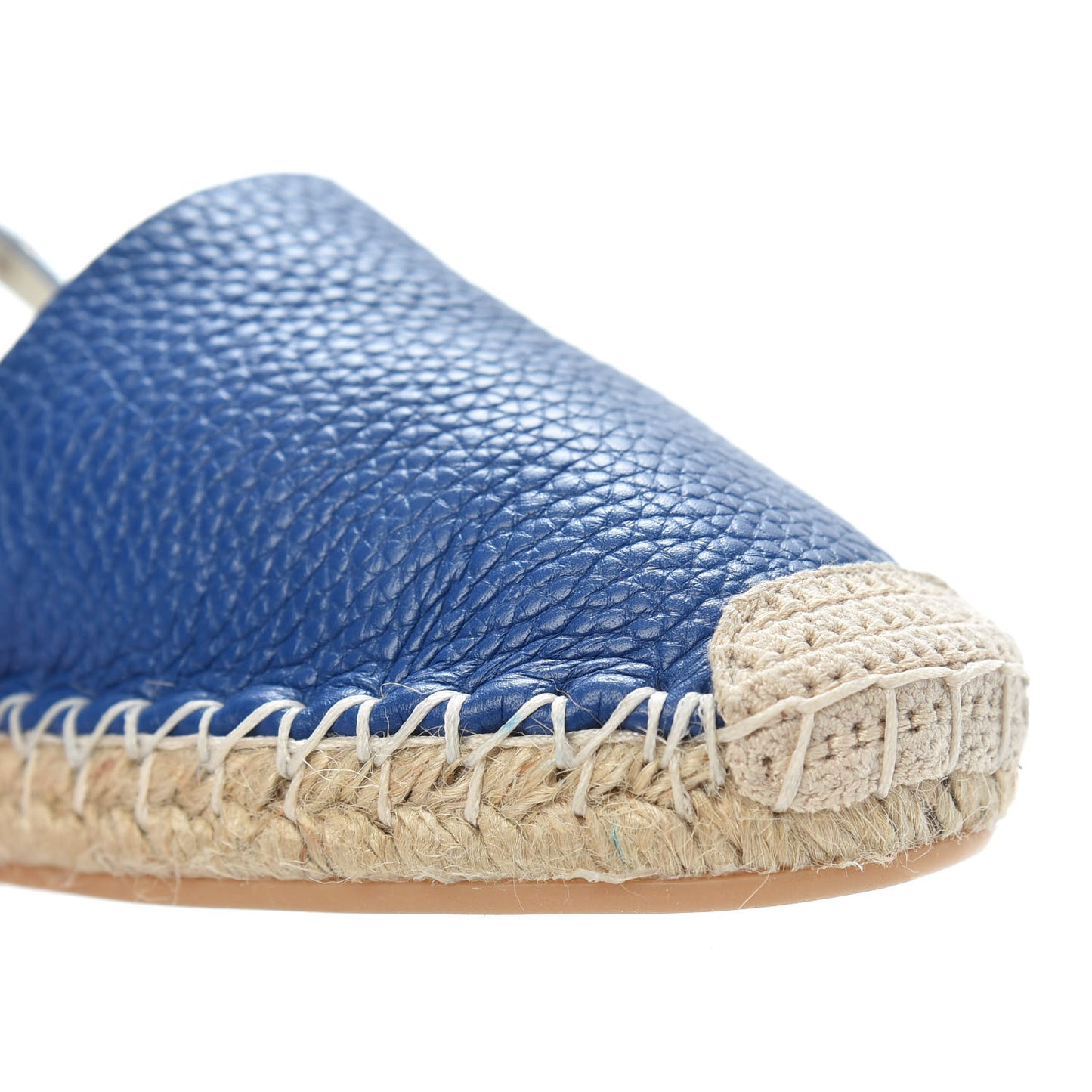Grained Calfskin Rockstud Ankle Wrap Espadrille 20mm Flats 35 Blu Delft