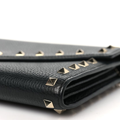 Valentino Garavani Pebbled Calfskin Rockstud Envelope Wallet on Chain Black 9 of 10