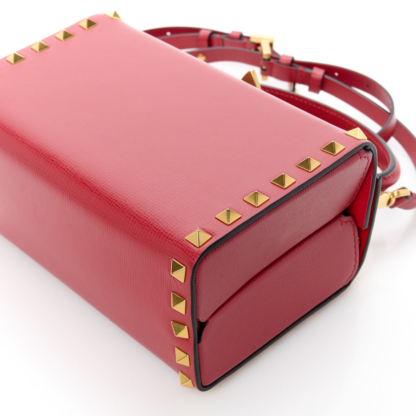 Grainy Calfskin Rockstud Alcove Box Top-Handle Bag Rouge Pur