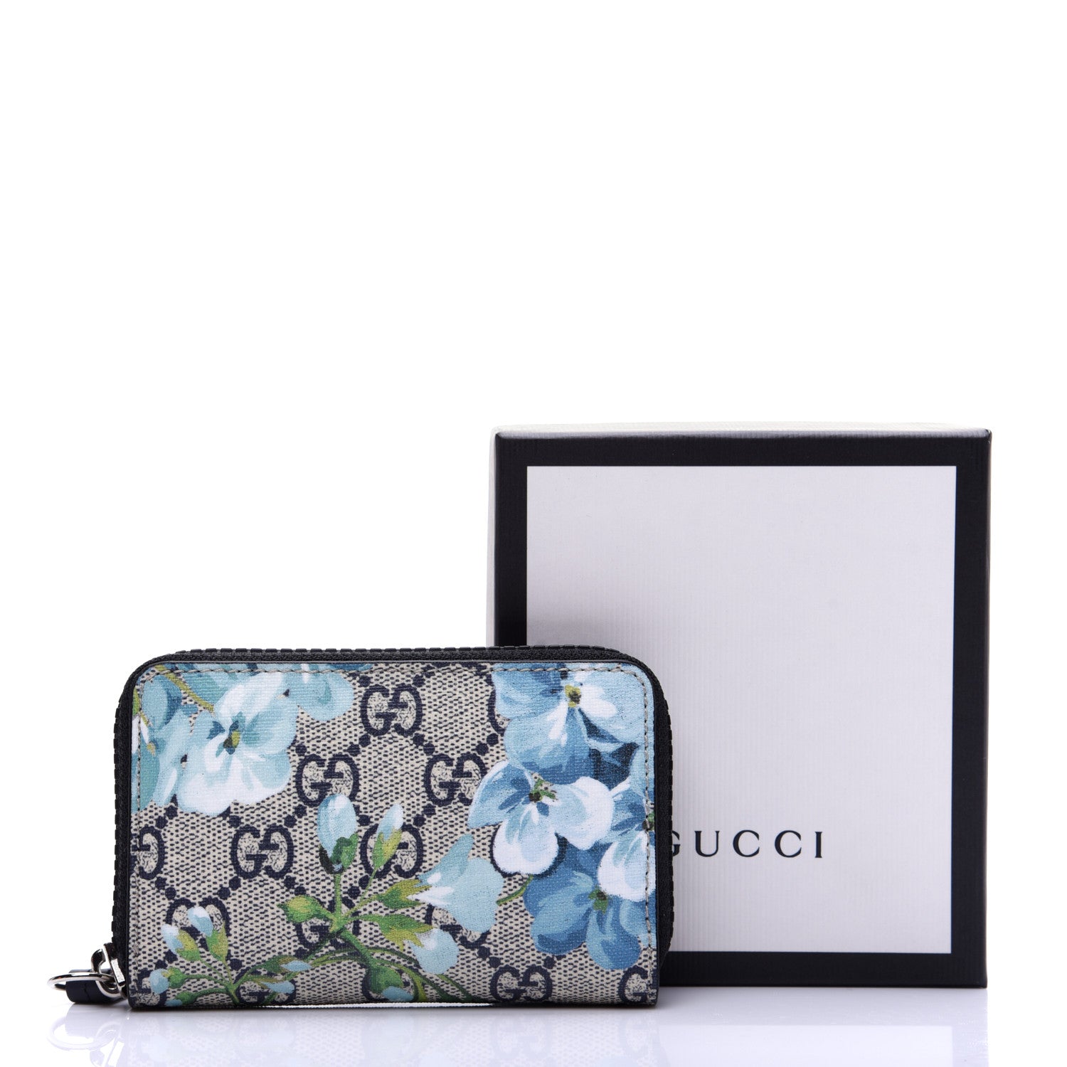 Gucci GG Supreme Monogram Blooms Zip Around Card Case Wallet Beige Blue Navy 10 of 10