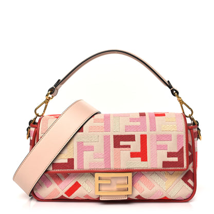 Fendi Canvas Vitello King FF Embroidered Baguette Rosa Quarzo Bloody Mary Multicolor 1 of 9