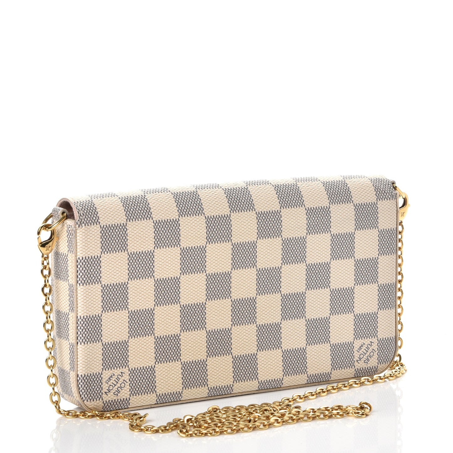 Damier Azur Pochette Felicie Chain Wallet Rose Ballerine