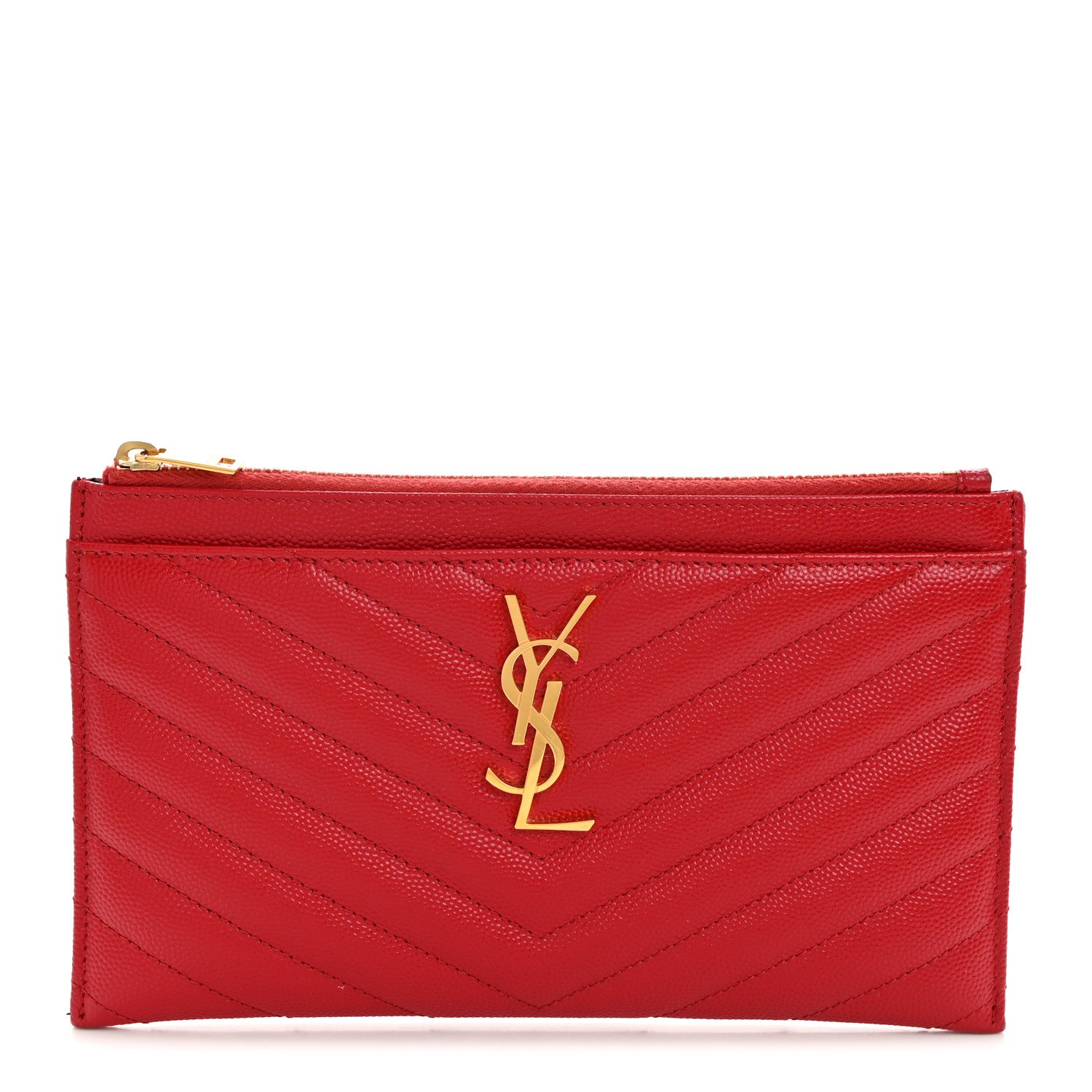 Saint Laurent Grain De Poudre Chevron Monogram Bill Pouch Rouge Eros 1 of 7
