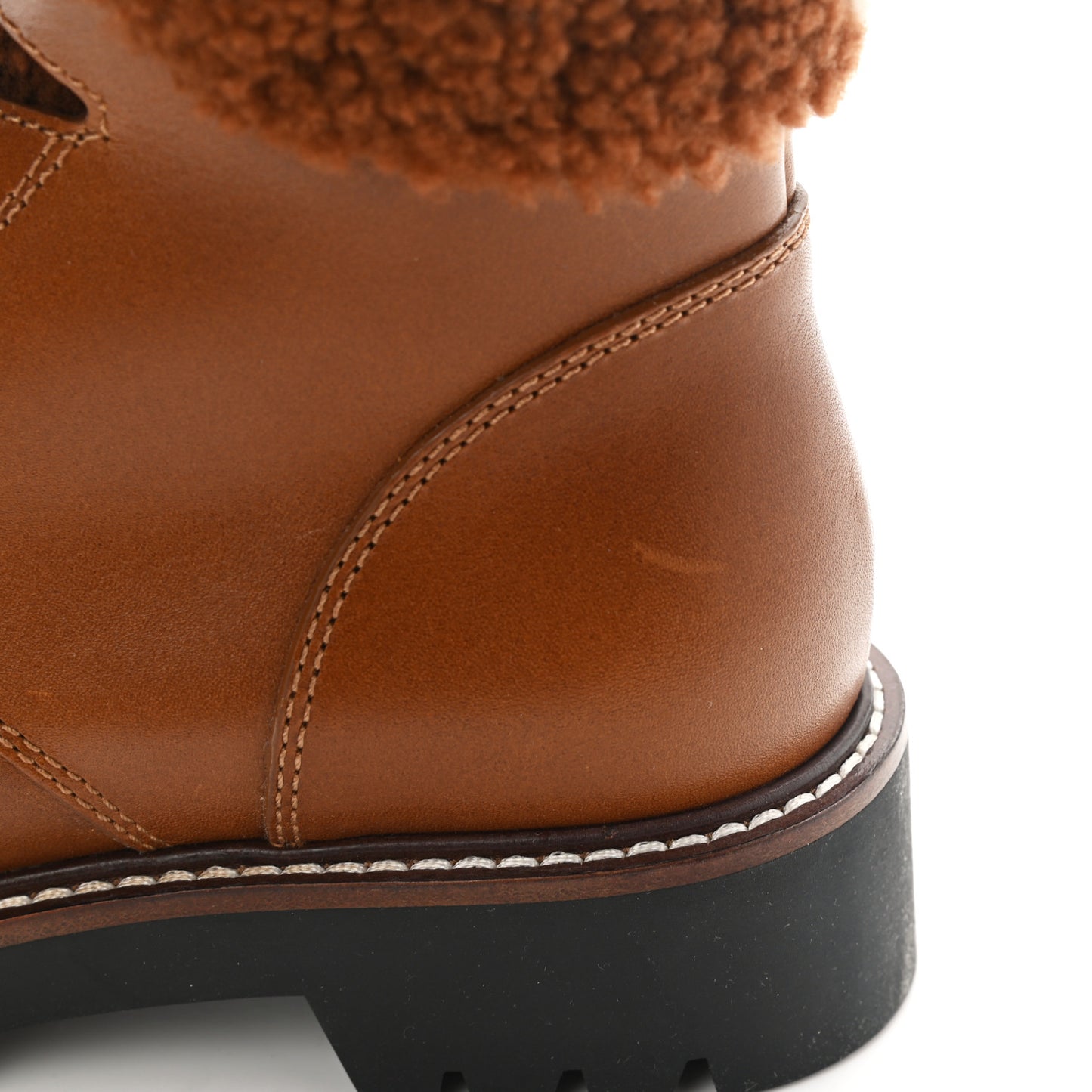 Calfskin Shearling Territory Ranger Combat Boots 36 Cognac