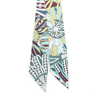 Hermes Silk Les Flots du Cheval Twilly Turquoise Bordeaux Aqua 2 of 3