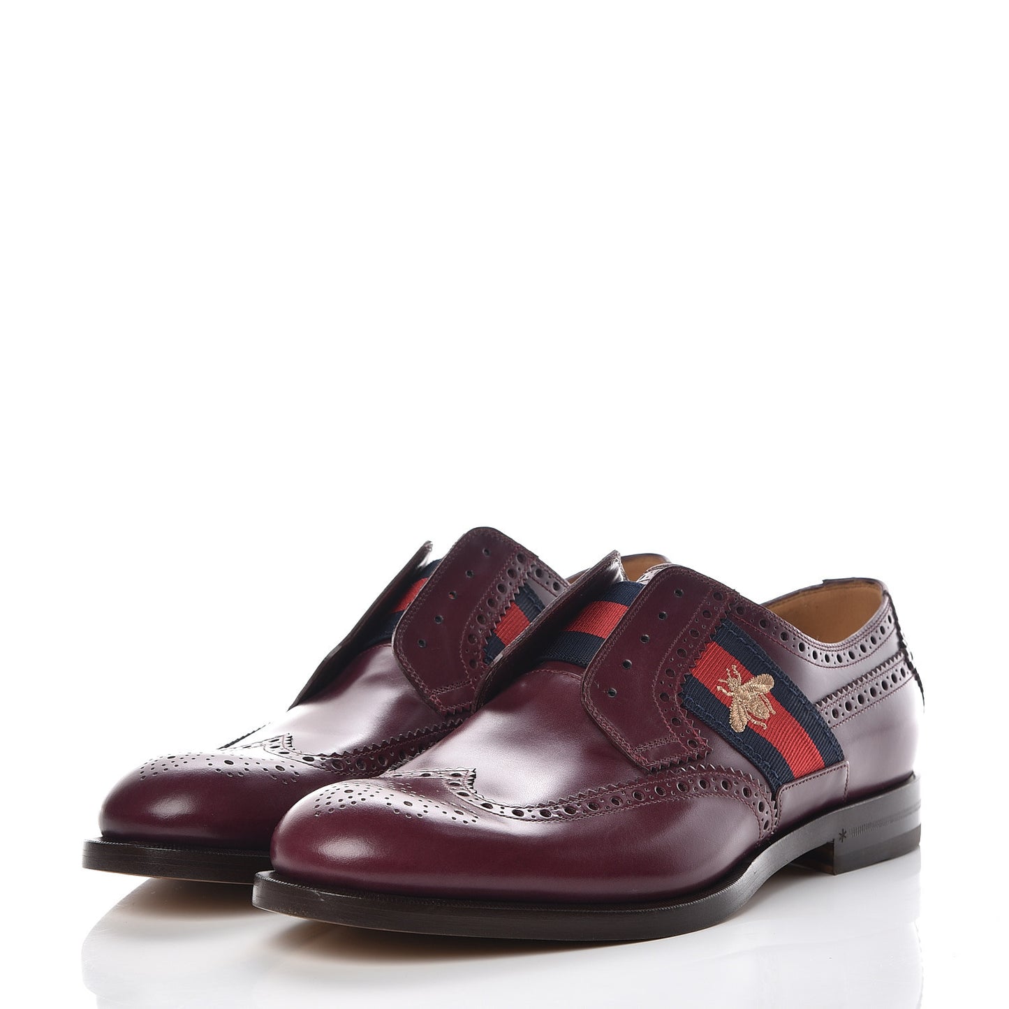 Calfskin Web Bee Embroidered Mens Slip-On Brogue Wingtip Derby Shoes 10 Bordeaux